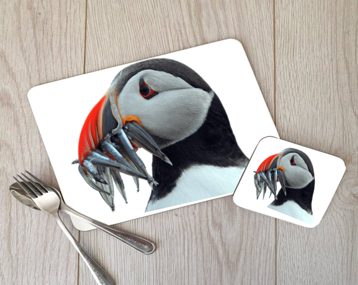 Puffin Hardboard Placemat and Coaster Set, Puffin Table Setting